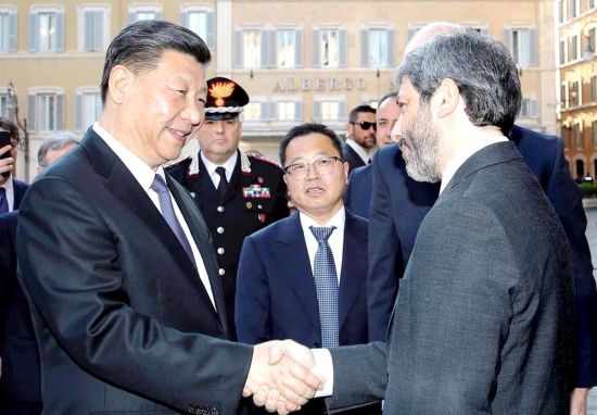 当地时间3月22日下午，中国国家主席习近平在罗马会见意大利国家众议院议长罗伯托·菲科（Roberto